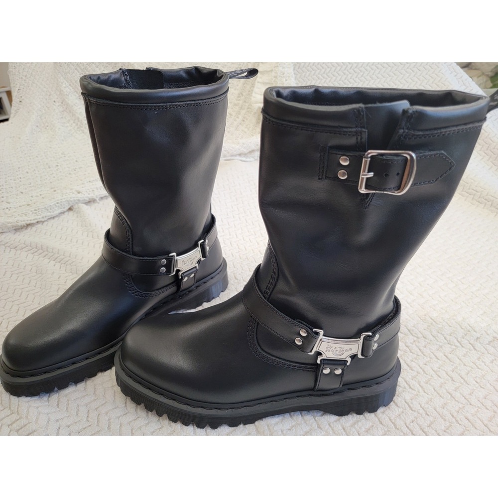Dr Martens Anistone Hi Leather Biker Boots Black M Sz 11 Wm sz 12 **NEW**